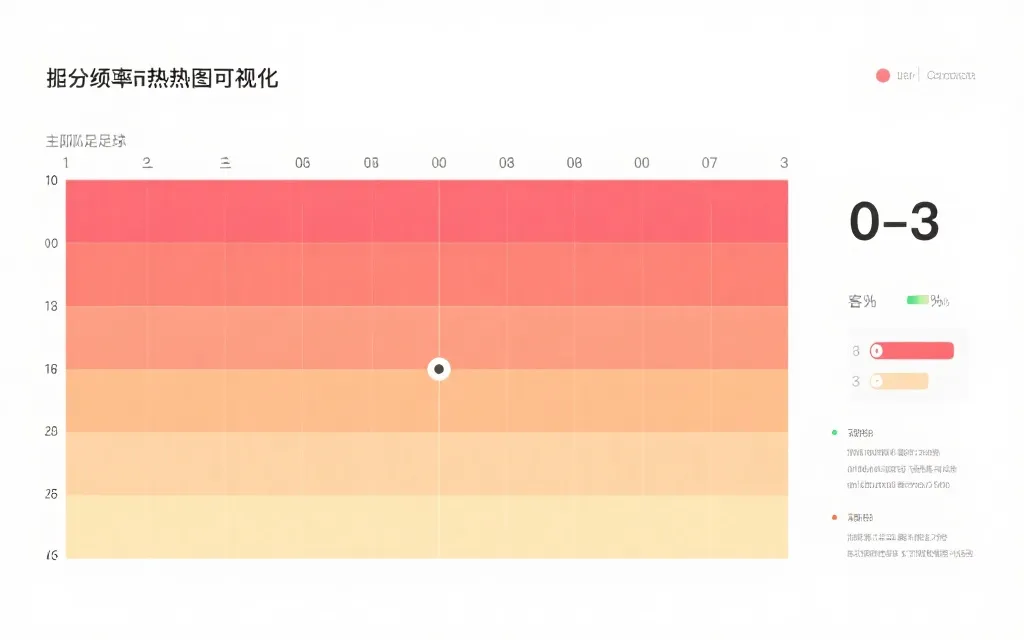 比分概率热力图示意：以主队进球数和客队进球数为轴，格子颜色表示概率高低